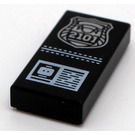 LEGO Schwarz Fliese 1 x 2 mit Polizei Badge mit Nut (3069 / 12646)