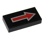 LEGO Black Tile 1 x 2 with Red Arrow with Groove (3069)