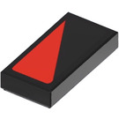 LEGO Zwart Tegel 1 x 2 met Rood Triangle (Links) Sticker met groef (3069)