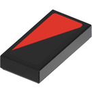 LEGO Zwart Tegel 1 x 2 met Rood Triangle (Rechtsaf) Sticker met groef (3069)