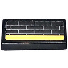 LEGO Zwart Tegel 1 x 2 met Zilver Rooster en Geel Stripe Sticker met groef (3069)