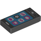 LEGO Zwart Tegel 1 x 2 met Smartphone en Apps Decoratie met groef (3069 / 13916)