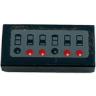LEGO Zwart Tegel 1 x 2 met Switches / Lights Sticker met groef (3069)
