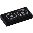 LEGO Black Tile 1 x 2 with Two Gauges Sticker with Groove (3069)
