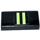 LEGO Black Tile 1 x 2 with Two Lime Stripes Sticker with Groove (3069)