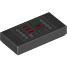 LEGO Zwart Tegel 1 x 2 met Vader Voorkant Green en Rood Buttons met groef (3069 / 100555)