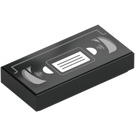 LEGO Sort Flise 1 x 2 med Video Cassette Tape med rille (3069 / 53285)