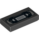LEGO Schwarz Fliese 1 x 2 mit Video Cassette Tape mit Nut (3069 / 53285)