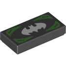 LEGO Schwarz Fliese 1 x 2 mit Voucher mit Weiß Batman Symbol und Green Ecken mit Nut (3069 / 36459)