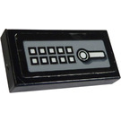 LEGO Black Tile 1 x 2 with White Buttons and a Handle Sticker with Groove (3069)