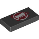 LEGO Black Tile 1 x 2 with White Fangs on Dark Red Background with Groove (3069 / 13110)