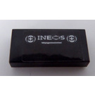 LEGO Black Tile 1 x 2 with White 'INEOS' between Two '+' Sticker with Groove (3069)
