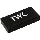 LEGO Black Tile 1 x 2 with White 'IWC' Sticker with Groove (3069)