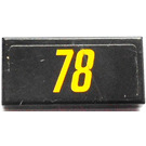 LEGO Black Tile 1 x 2 with Yellow 78 Sticker with Groove (3069)