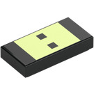 LEGO Black Tile 1 x 2 with Yellow Rectangle with Black Squares with Groove (3069 / 106722)