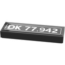 LEGO Black Tile 1 x 3 with License Plate White 'DK 77.942'