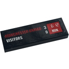 LEGO Black Tile 1 x 3 with 'MANCHESTER UNITED 3', 'VISITORS 0', Clock, '6:12 MIN' Sticker (63864)