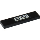 LEGO Black Tile 1 x 4 with 'AD 7635' Sticker (2431)