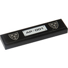 LEGO Black Tile 1 x 4 with Police Badges and 'AP-001' Sticker (2431)