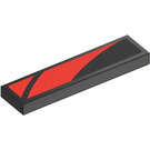 LEGO Black Tile 1 x 4 with Red Curved Stripes (Right) Sticker (2431)