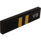LEGO Black Tile 1 x 4 with Yellow Stripes and V8 Sticker (2431)