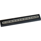 LEGO Schwarz Fliese 1 x 6 mit 'CONSTITUTION' im Weiß Plaque Aufkleber (6636)