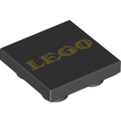 LEGO Zwart Tegel 2 x 2 Omgekeerd met Gold Vintage Lego logo (11203 / 72130)