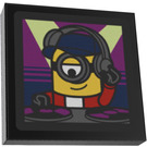 LEGO Black Tile 2 x 2 Inverted with Minion Mel DJ-ing Sticker