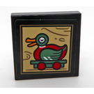 LEGO Black Tile 2 x 2 Inverted with Wooden Duck on Wheels Sticker (11203)