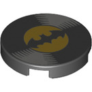 LEGO Black Tile 2 x 2 Round with Batman emblem vinyl with Bottom Stud Holder (14769 / 36363)