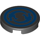 LEGO Black Tile 2 x 2 Round with Blue Swirls with Bottom Stud Holder (14769 / 47021)