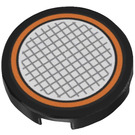 LEGO Black Tile 2 x 2 Round with Bottom Stud Holder with Grid and Orange Border