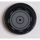 LEGO Black Tile 2 x 2 Round with Concentric Circles and Line Segments Sticker with "X" Bottom (4150)