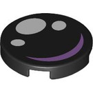 LEGO Black Tile 2 x 2 Round with Face with Smile and 3 eyes with Bottom Stud Holder (14769 / 106582)