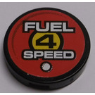 LEGO Black Tile 2 x 2 Round with "FUEL 4 SPEED" Sticker with "X" Bottom (4150)