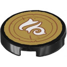 LEGO Black Tile 2 x 2 Round with Gold and White Emblem Sticker with Bottom Stud Holder (14769)