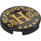 LEGO Black Tile 2 x 2 Round with 'H' with Bottom Stud Holder (14769 / 80819)