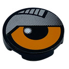 LEGO Black Tile 2 x 2 Round with Orange Eye and Silver Eyelid (Model Right) Sticker with "X" Bottom (4150)