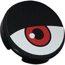 LEGO Black Tile 2 x 2 Round with Red eye on White, Pupil left Sticker with "X" Bottom (4150)