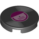 LEGO Black Tile 2 x 2 Round with Vinyl Record with Magenta Label with Bottom Stud Holder (14769 / 50520)