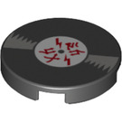 LEGO Black Tile 2 x 2 Round with Vinyl Record with White Label and Red Asian Characters with Bottom Stud Holder (14769 / 36878)