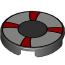 LEGO Black Tile 2 x 2 Round with White and Red Life Preserver with "X" Bottom (4150 / 56075)