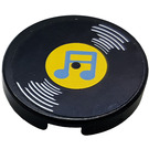 LEGO Black Tile 2 x 2 Round with Yellow Label Vinyl Record Sticker with "X" Bottom (4150)