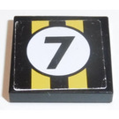 LEGO Black Tile 2 x 2 with '7', 2 Yellow Stripes Sticker with Groove (3068)