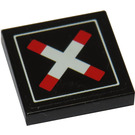 LEGO Black Tile 2 x 2 with Andreas Cross Sticker with Groove (3068)
