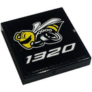LEGO Black Tile 2 x 2 with Angry Bee, '1302' Sticker with Groove (3068)