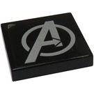 LEGO Black Tile 2 x 2 with Avengers Logo Sticker with Groove (3068)