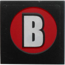 LEGO Zwart Tegel 2 x 2 met "B" in Ronde Rood Sticker met groef (3068)