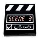 LEGO Svart Tile 2 x 2 med Clapboard, Scene 3 med Rille (3068)