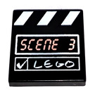 LEGO Zwart Tegel 2 x 2 met Clapboard, Scene 3 met groef (3068)